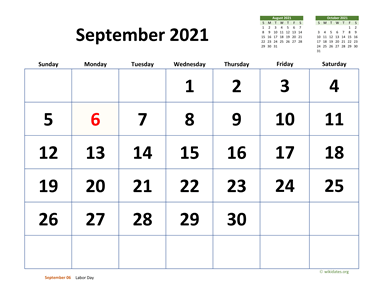 September 2021 Calendar with Extra-large Dates