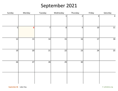 September 2021 Calendar with Bigger boxes