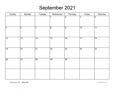 Basic Calendar for September 2021