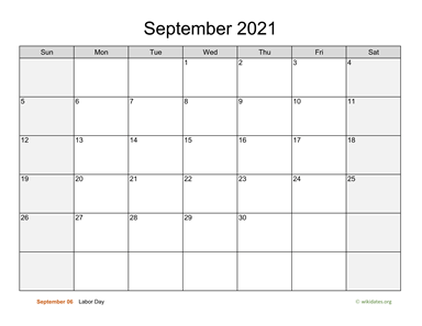 September 2021 Calendar with Weekend Shaded