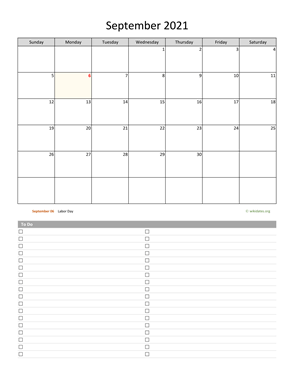 September 2021 Calendar with To-Do List