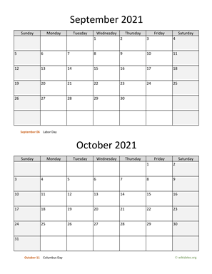 September and October 2021 Calendar Vertical