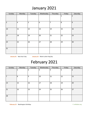 Two Months 2021 Calendar Vertical