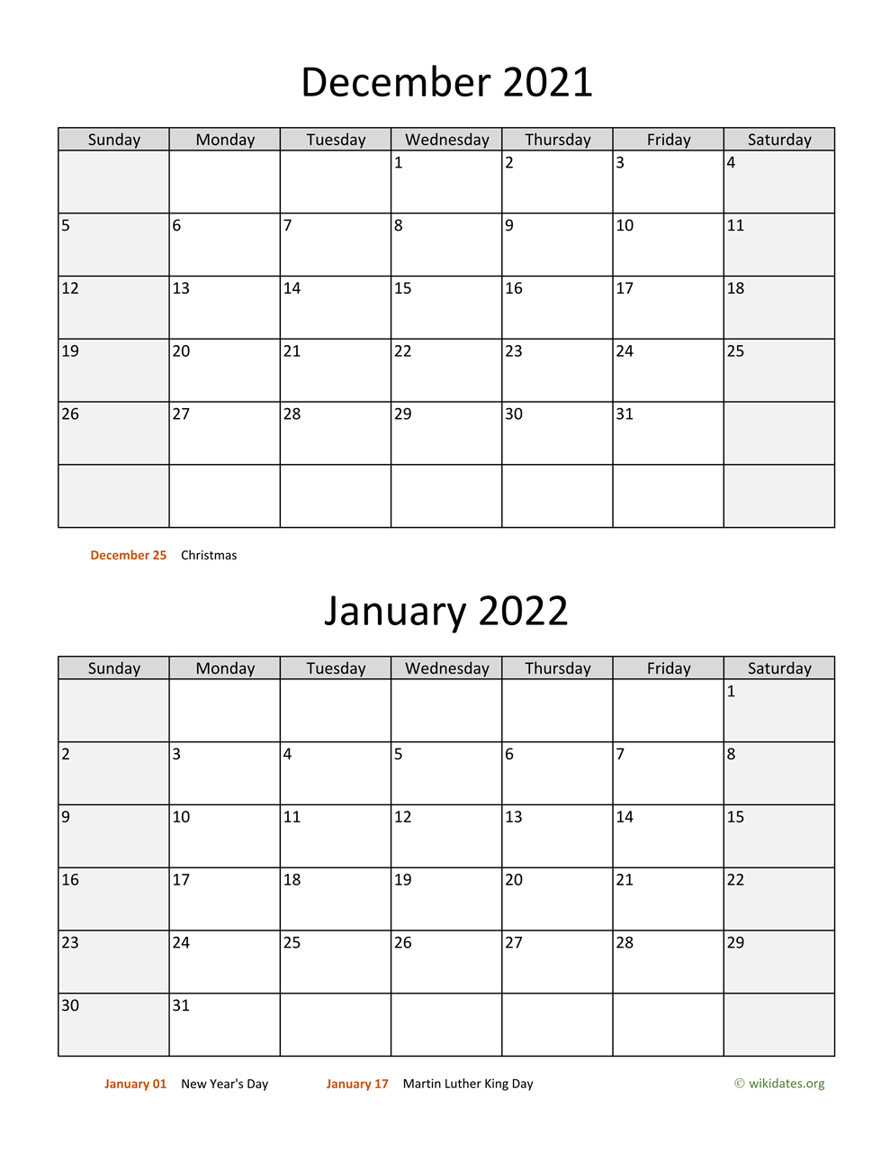 December 2021 And January 2022 Calendar WikiDates