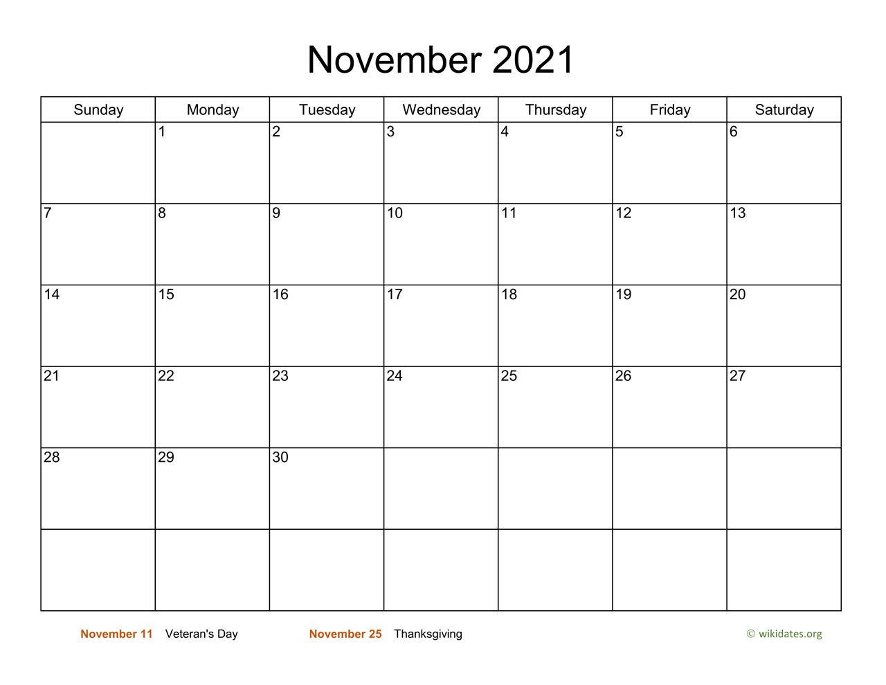 November kalendar 2021 November 2021
