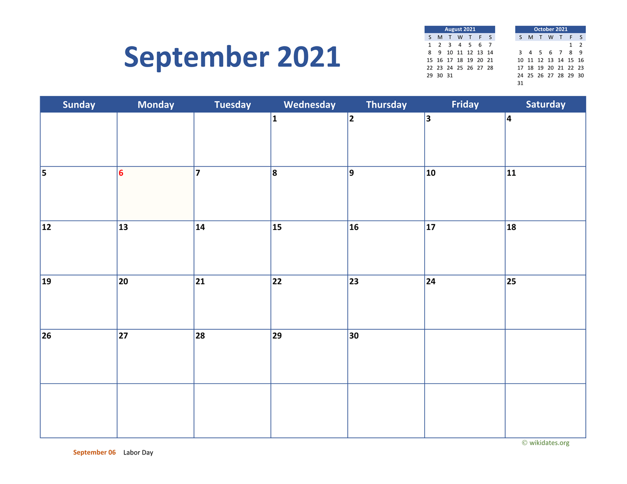 September 2021 Calendar Classic | WikiDates.org