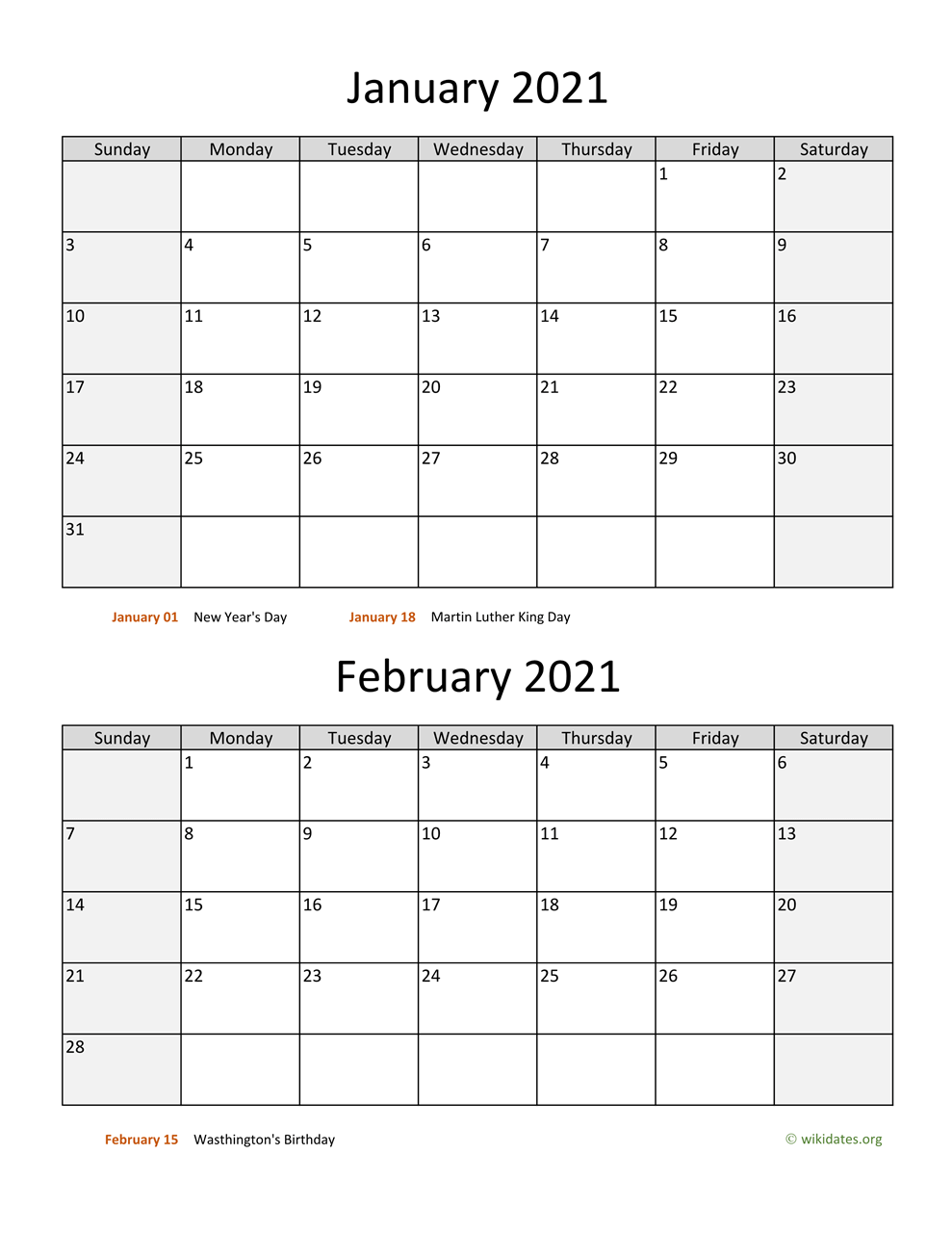 Printable BiMonthly 2021 Calendar