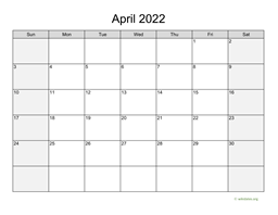 April 2022 Calendar with Weekend Shaded