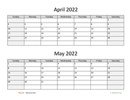 April and May 2022 Calendar