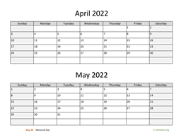 april and may 2022 calendar