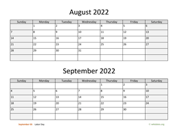 August and September 2022 Calendar