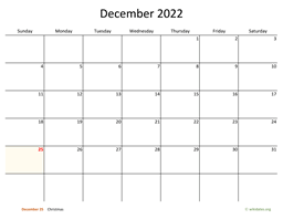 December 2022 Calendar with Bigger boxes