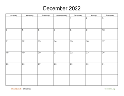 Basic Calendar for December 2022
