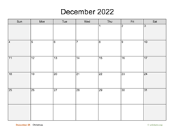 December 2022 Calendar with Weekend Shaded