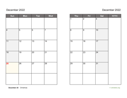 December 2022 Calendar on two pages