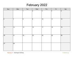 February 2022 Calendar with Weekend Shaded