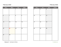 February 2022 Calendar on two pages