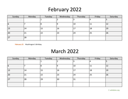 February and March 2022 Calendar