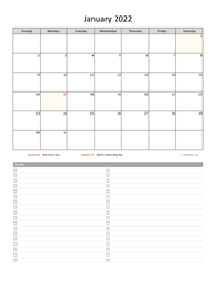 January 2022 Calendar with To-Do List