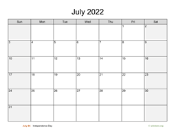 July 2022 Calendar with Weekend Shaded