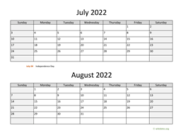 july and august 2022 calendar