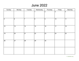 Basic Calendar for June 2022