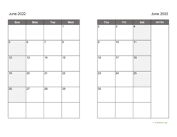 June 2022 Calendar on two pages