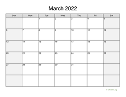 March 2022 Calendar with Weekend Shaded