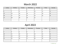 march and april 2022 calendar