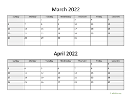 March and April 2022 Calendar