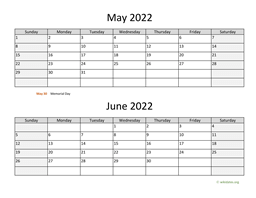 may and june 2022 calendar