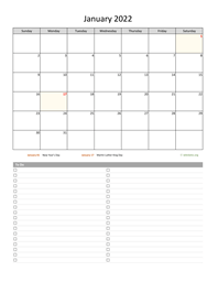 Monthly 2022 Calendar with To-Do List