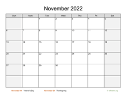 November 2022 Calendar with Weekend Shaded