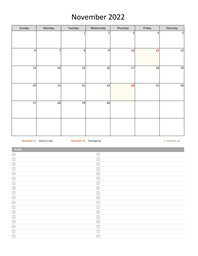 November 2022 Calendar with To-Do List