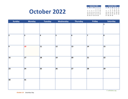 October 2022 Calendar Classic