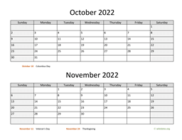 October and November 2022 Calendar