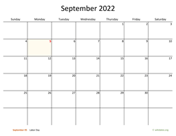 September 2022 Calendar with Bigger boxes