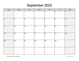 September 2022 Calendar with Weekend Shaded