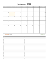 September 2022 Calendar with To-Do List