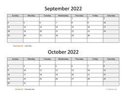 September and October 2022 Calendar