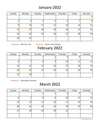 three months 2022 calendar vertical