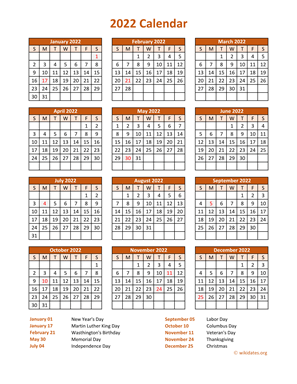 Calendar 2022 Vertical