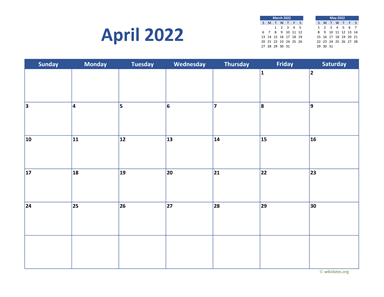 April 2022 Calendar Classic