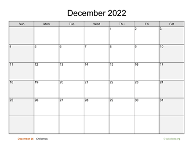 December 2022 Calendar with Weekend Shaded