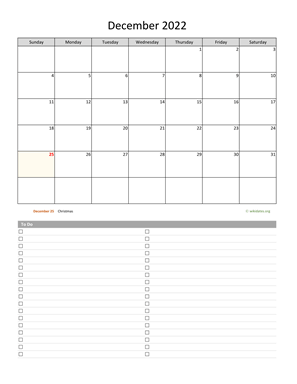 December 2022 Calendar with To-Do List