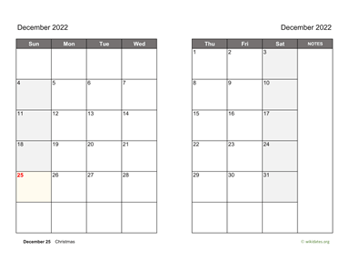 December 2022 Calendar On Two Pages Wikidates Org