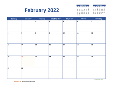 February 2022 Calendar Classic