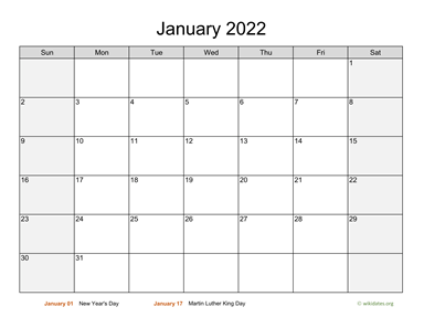 January 2022 Calendar with Weekend Shaded