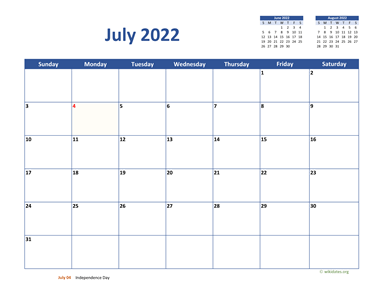 July 2022 Calendar Classic