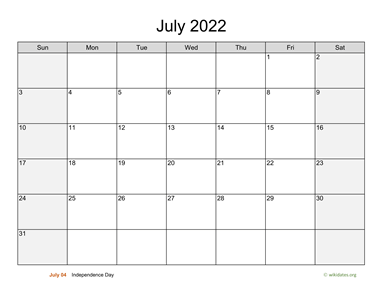 July 2022 Calendar with Weekend Shaded